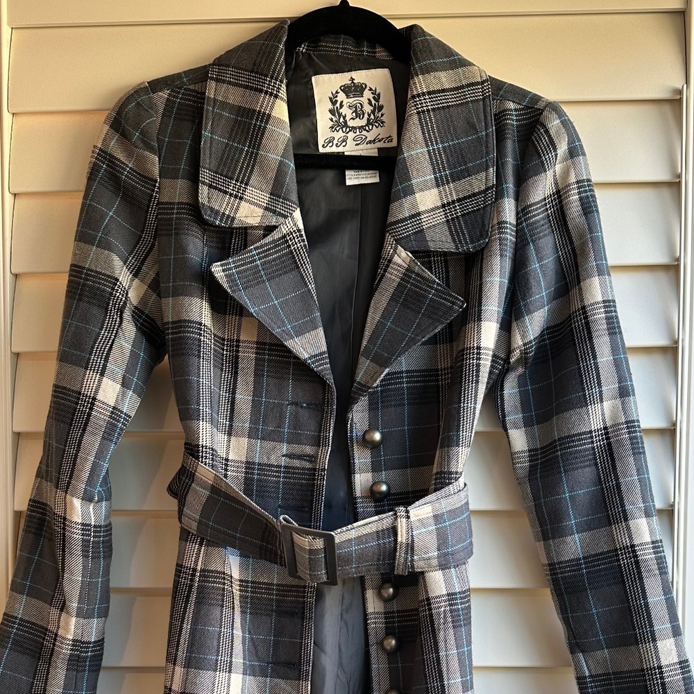 Bb Dakota grey plaid wool blend trench coat Size S